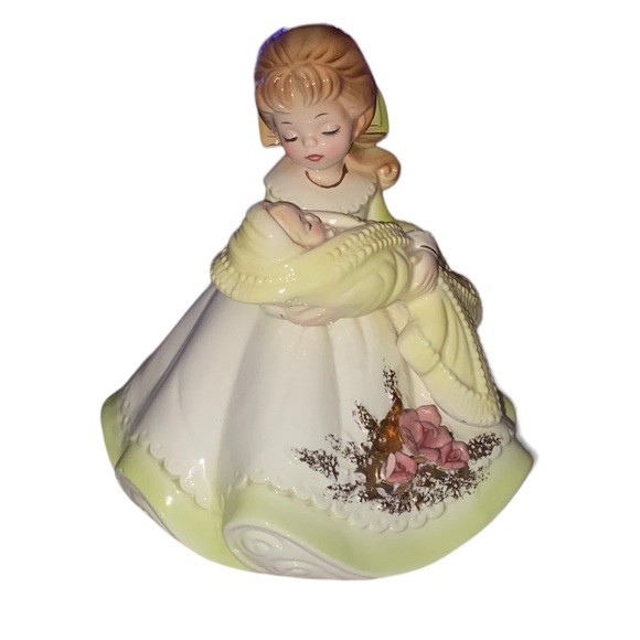 Mother Vintage Josef Originals Music Box Mommy Baby Lime Green Dress Yellow - Picture 1 of 5